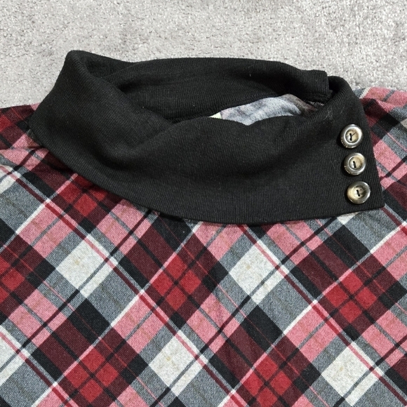 Modcloth Fervour Dark Red Gray Diagonal Plaid Cowl Neck Poncho With Armholes - Picture 4 of 8